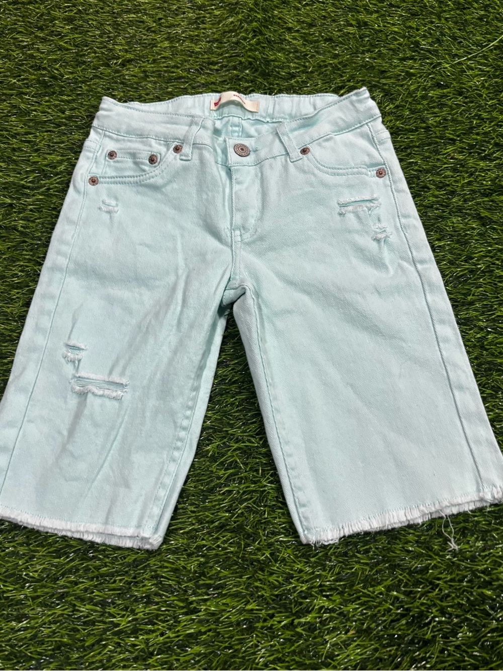 Levi's Light Mint Distressed Denim Kids Bermuda Shorts